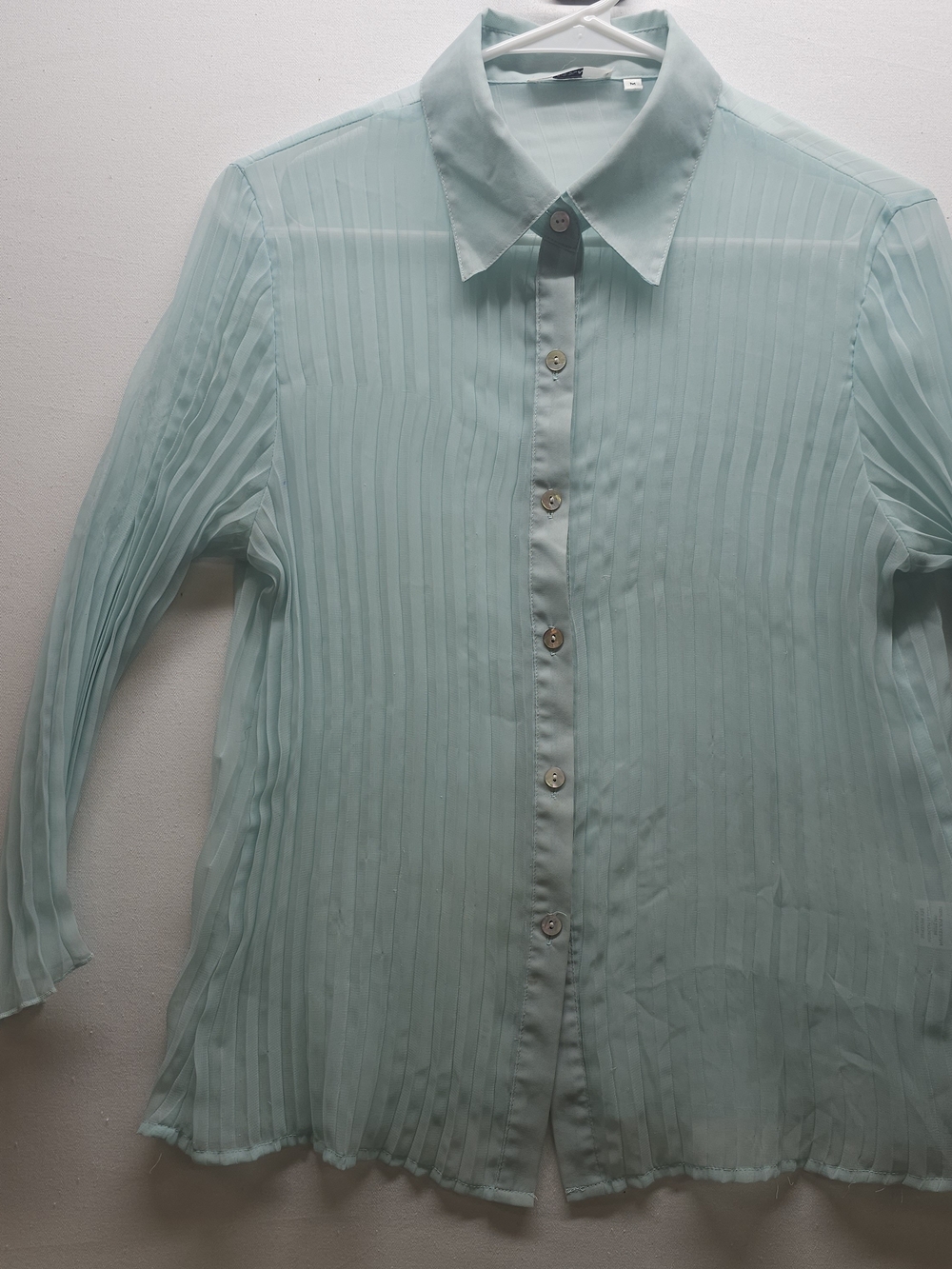 Nicola Medium Mint Green Pleated Sheer Button Up Blouse Vintage Y2K